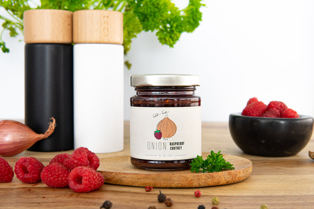 Gourmet Chutney Trio Set für Feinschmecker | Lila Feigen Chutney, Himbeeren Zwiebel Chutney, Tomaten Basilikum Chutney (3x180g)